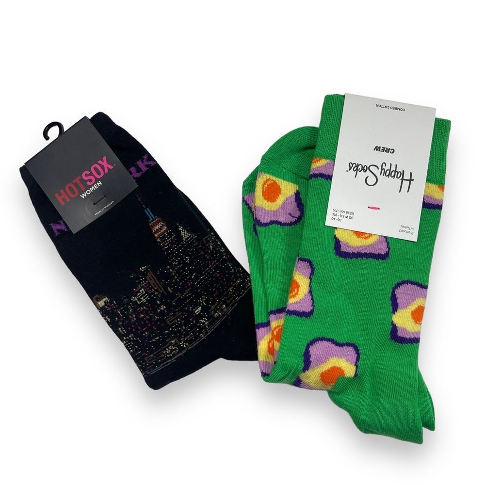 🆕 2 Pair Eggs Avocado Toast Socks & New York City Skyline Graphic Novelty Socks